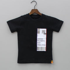 Barcode And Flights Typographic Black Tee With Joggers