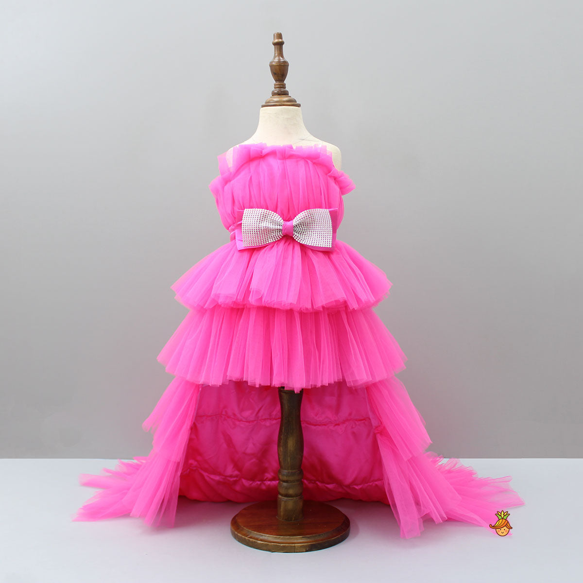 Pre Order: Fancy Bow Adorned Frilly Layered Trail Dress