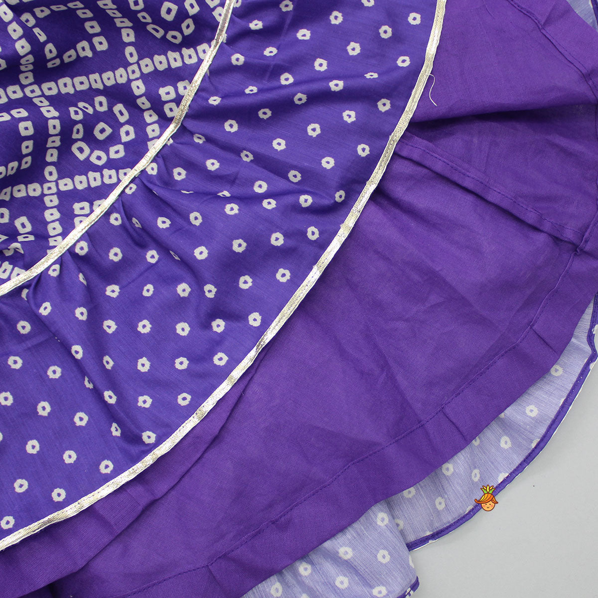 Bandhani Printed And Gota Lace Detailed Violet Tiered Kurti