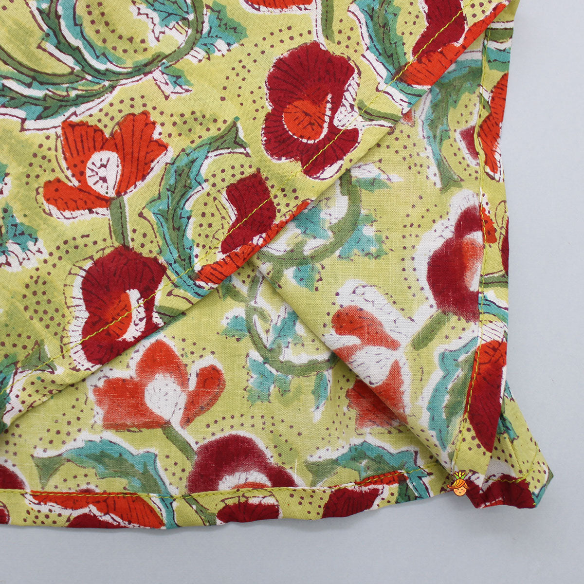 Pre Order: Sequins Embellished Hand Block Floral Printed  Sage Green Top And Stripes Printed Dhoti