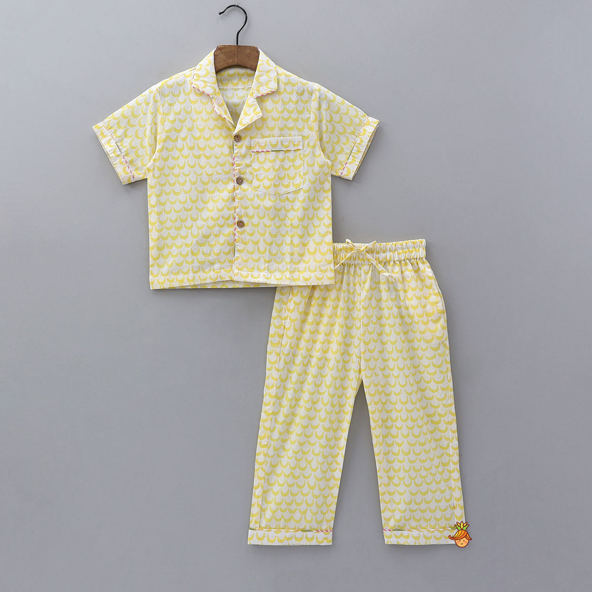 Moon Printed Yellow Shirt And Pyjama