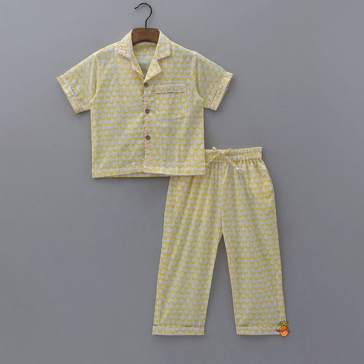 Moon Printed Yellow Shirt And Pyjama