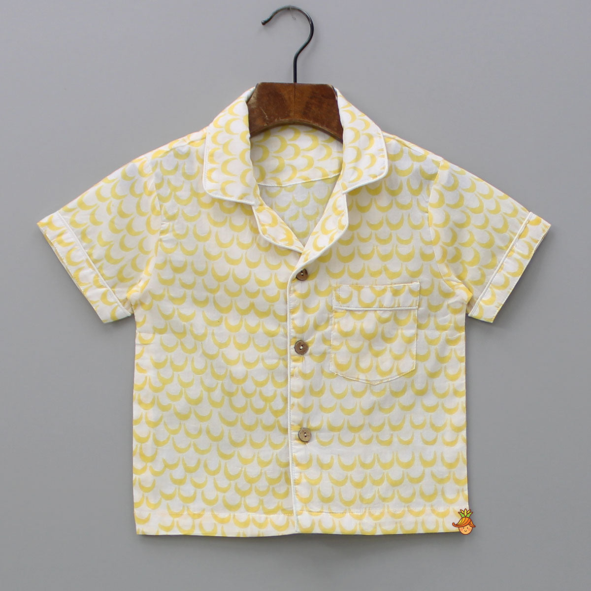 Moon Printed Yellow Shirt And Pyjama