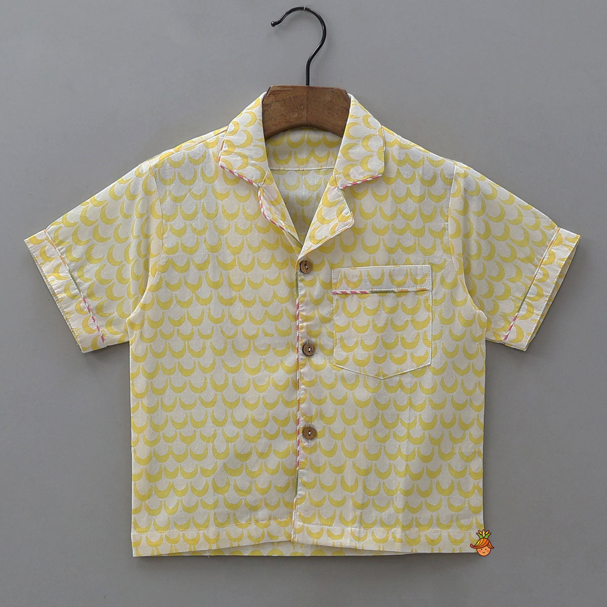 Moon Printed Yellow Shirt And Pyjama