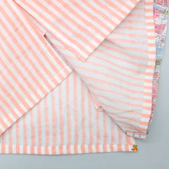 Pre Order: Peach Stripes And Hand Block Printed Kurta And Dhoti