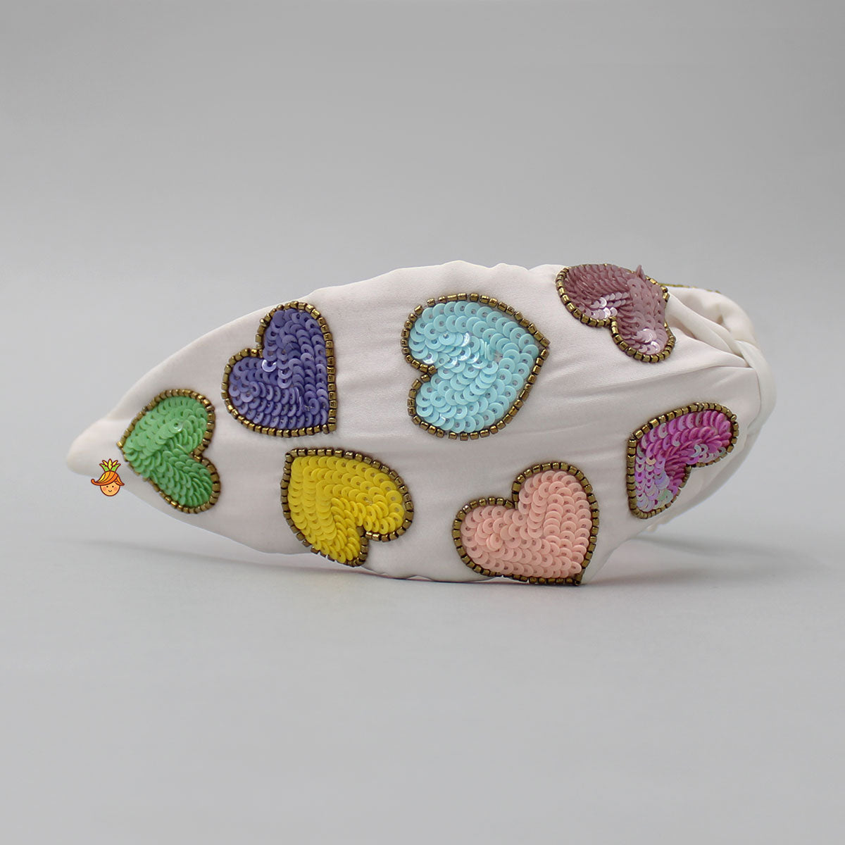Multicolour Sequins Sweet Heart Embroidered White Hair Band