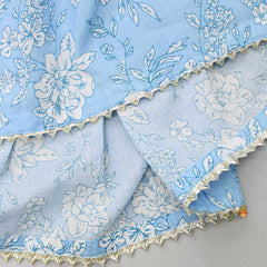 Pre Order: Gota Lace Detailed Floral Printed Powder Blue Top And Sharara