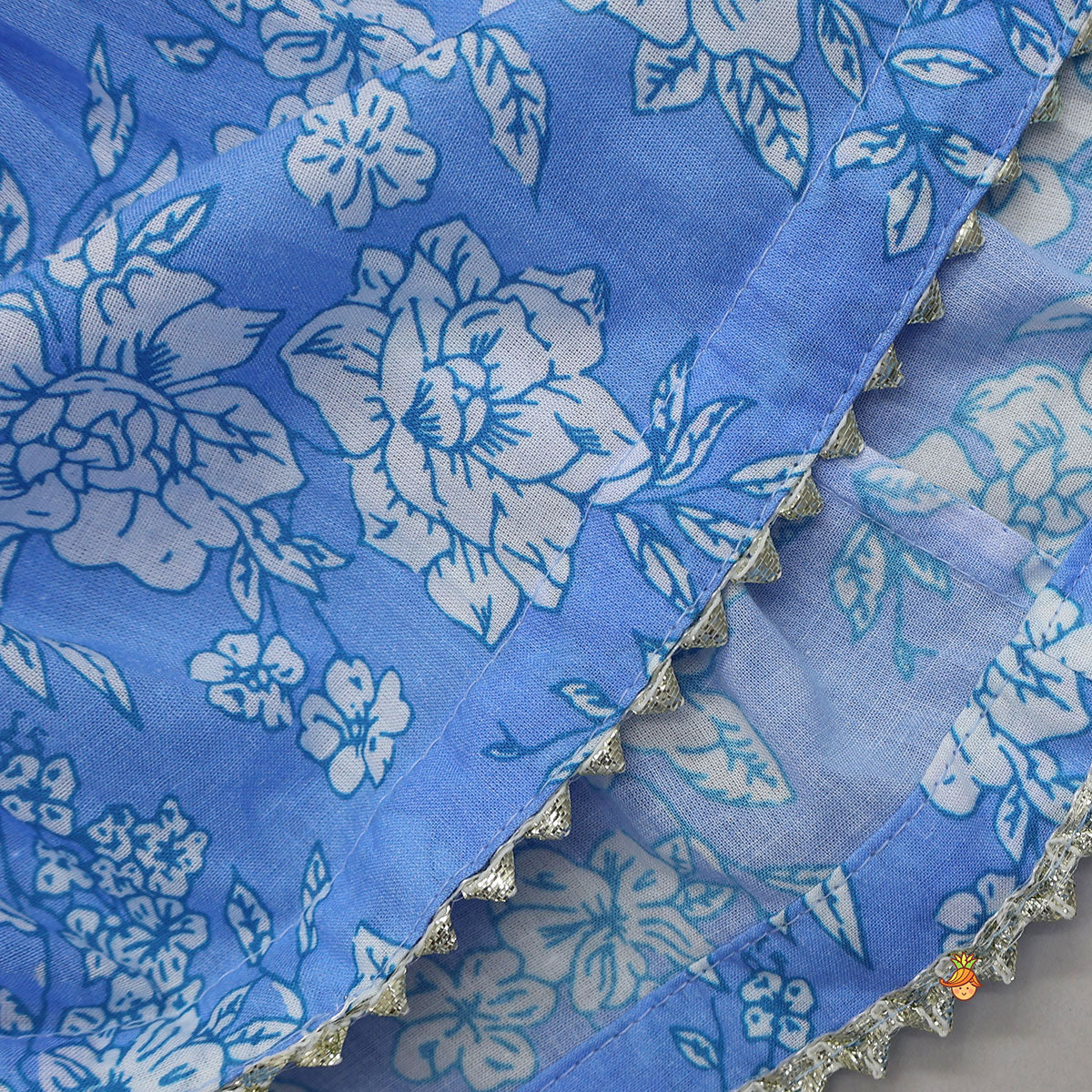 Gota Lace Detailed Floral Printed Powder Blue Top And Sharara