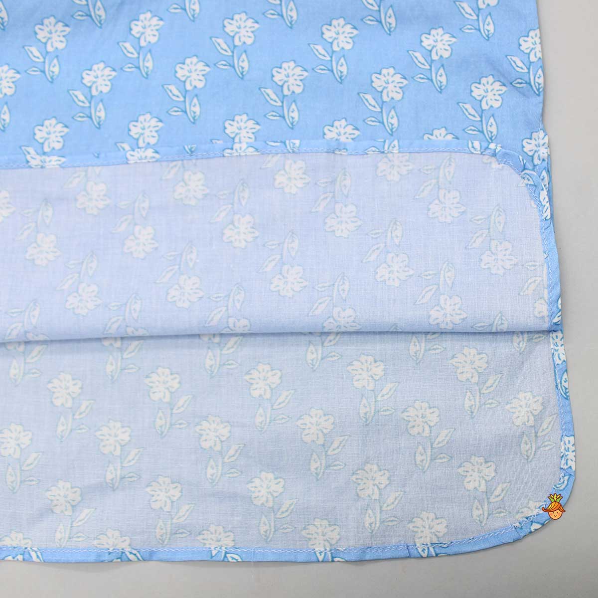 Gota Lace Detailed Powder Blue Ethnic Kurta With Floral Printed Jacket And Pyjama