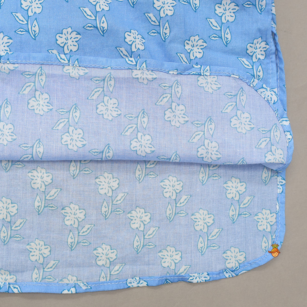 Gota Lace Detailed Powder Blue Ethnic Kurta With Floral Printed Jacket And Pyjama