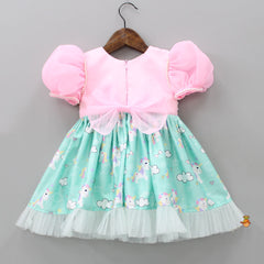 Pre Order: Pearls And Sequins Embellished Unicorn Printed Organza Dress