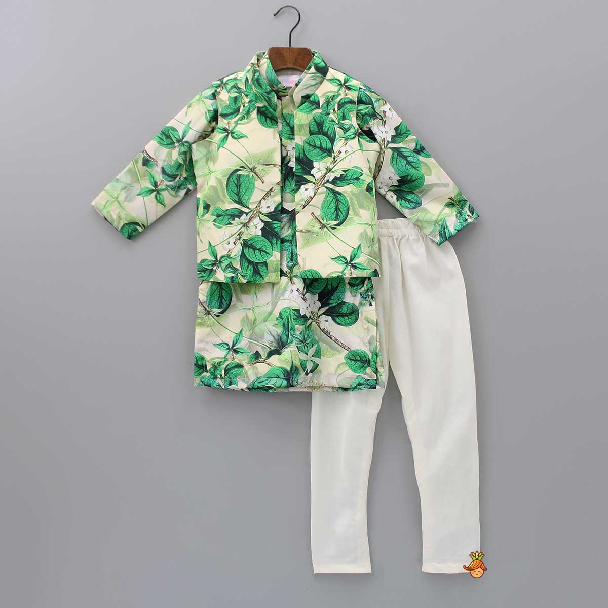 Pre Order Flower And Leaf Printed Ethnic Kurta With Open Jacket