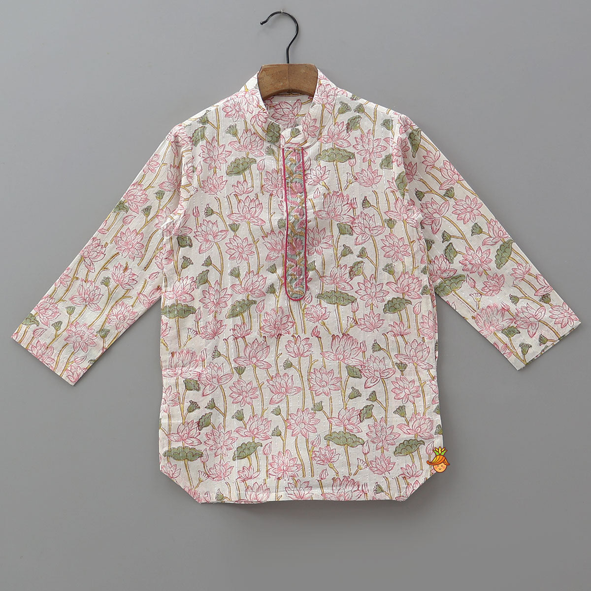 Lurex Striped Hand Block Floral Printed Stylish Pink Kurta And Dhoti
