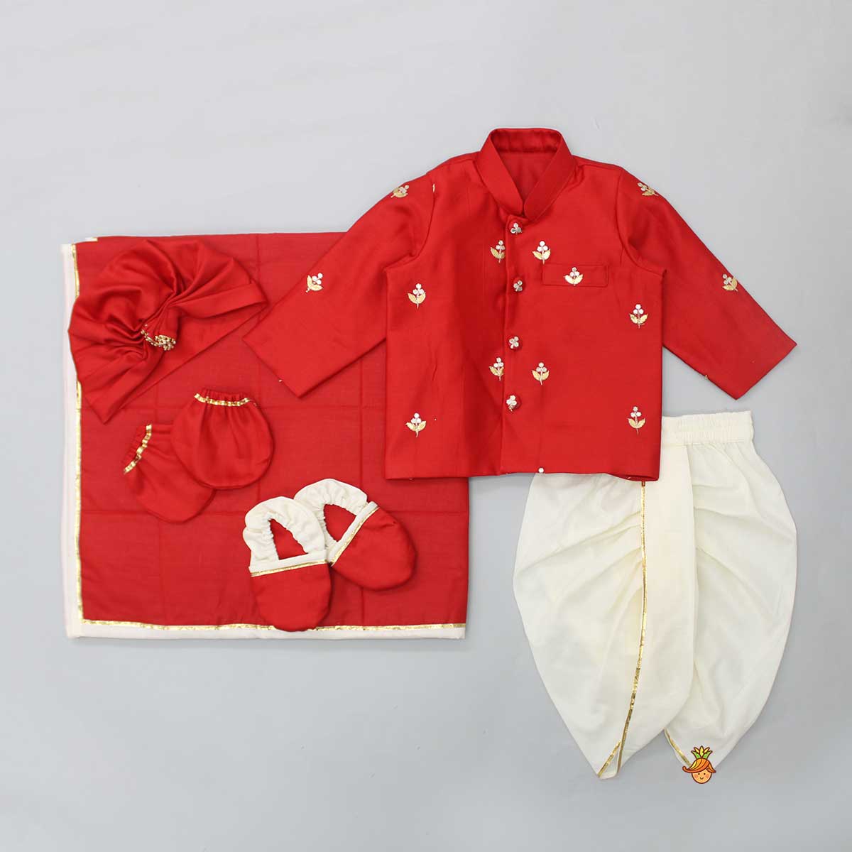 Gota Floral Motif Embroidered Infant Baby Set With Swaddle