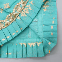 Pre Order: Chanderi Embroidered Teal Green Top And Lehenga With Contrasting Dupatta