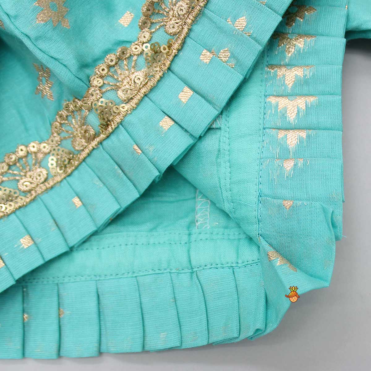 Chanderi Embroidered Teal Green Top And Lehenga With Contrasting Dupatta