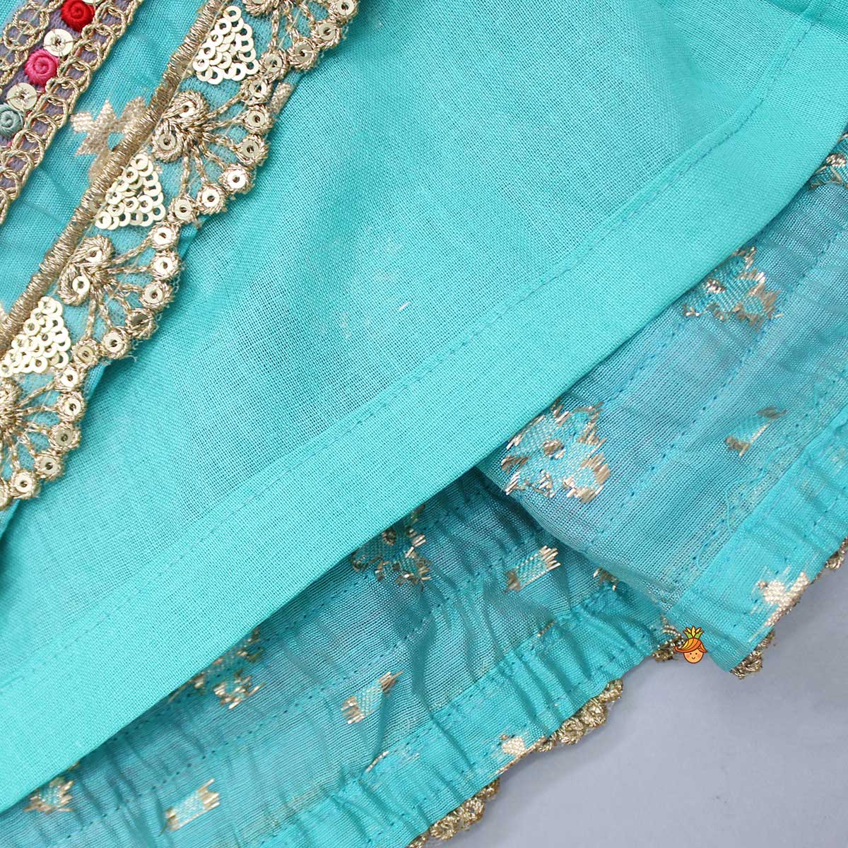 Chanderi Embroidered Teal Green Top And Lehenga With Contrasting Dupatta