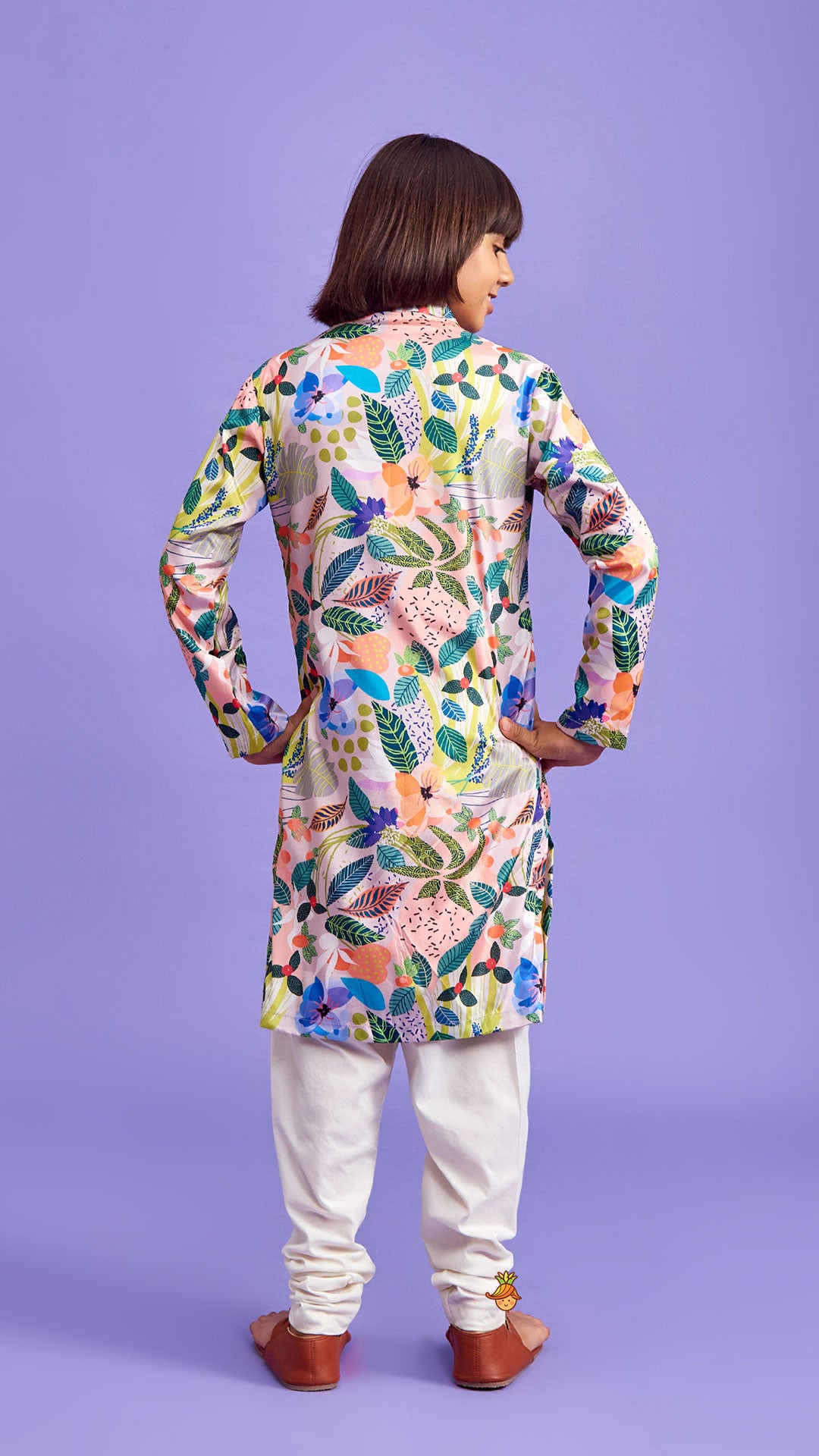 Multicolour Leaves Printed Ethnic Kurta And Churidar