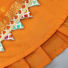 Pre Order: Faux Mirror Work And Gota Checks Orange Kurti With Patiala