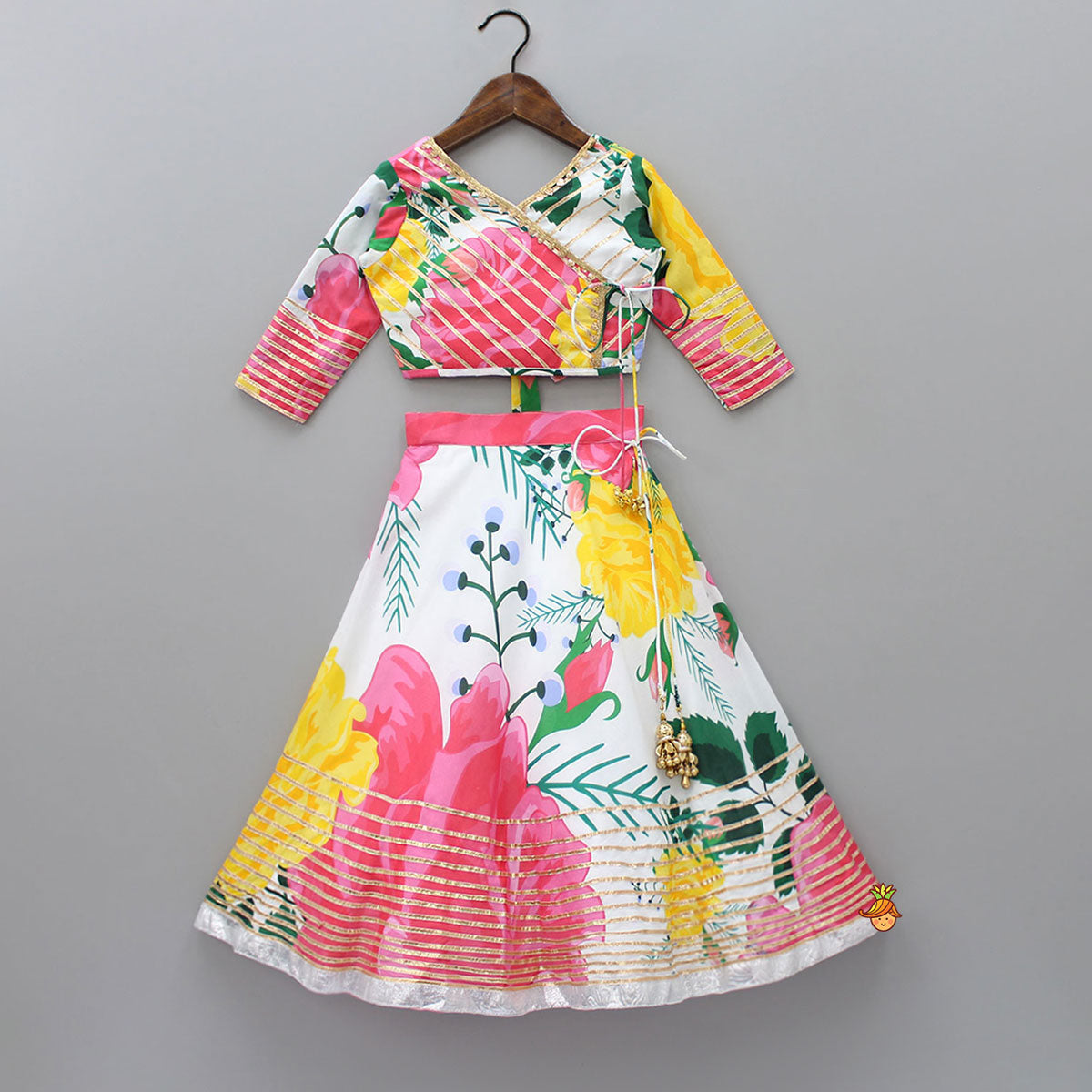 Tropical Floral Printed And Gota Lace Work Top With Lehenga