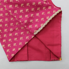 Pre Order: Foil Printed Top And Lehenga With Matching Net Dupatta And Potli Bag