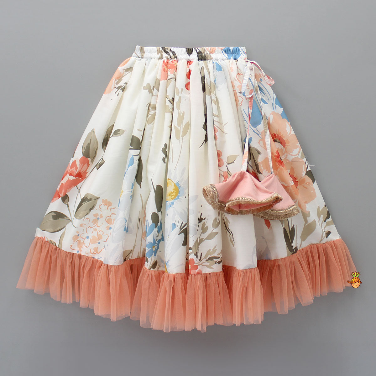 Floral Printed One Shoulder Top With Lehenga And Peach Dupatta