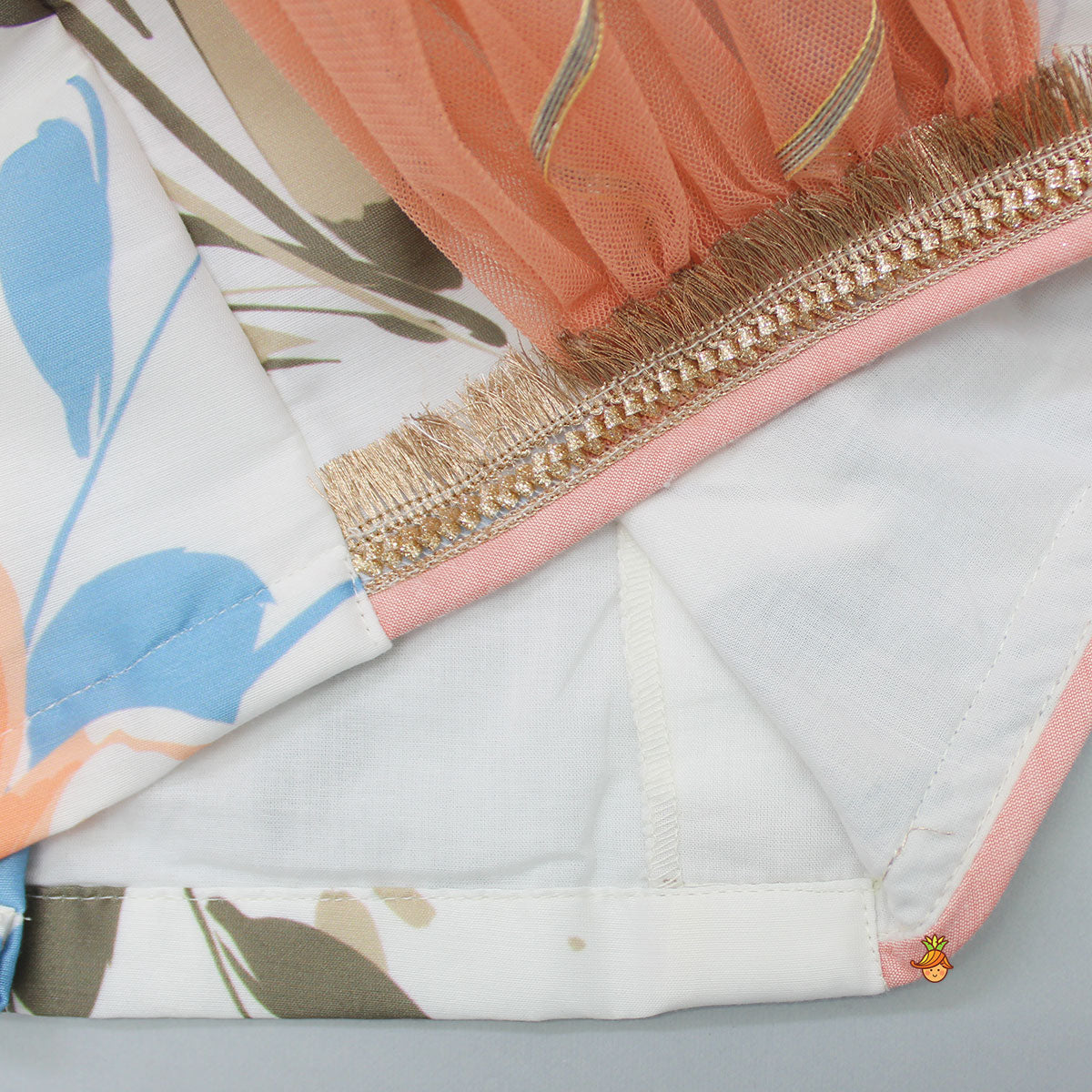 Floral Printed One Shoulder Top With Lehenga And Peach Dupatta
