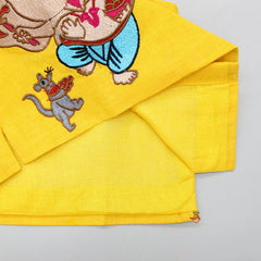 Cute Ganesh Thread Embroidered Yellow Jacket With Kurta And Dhoti