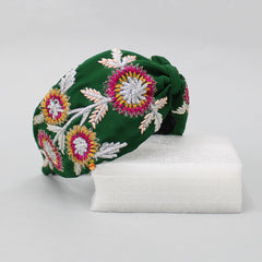 Multicolour Thread Floral Embroidered Green Hair Band