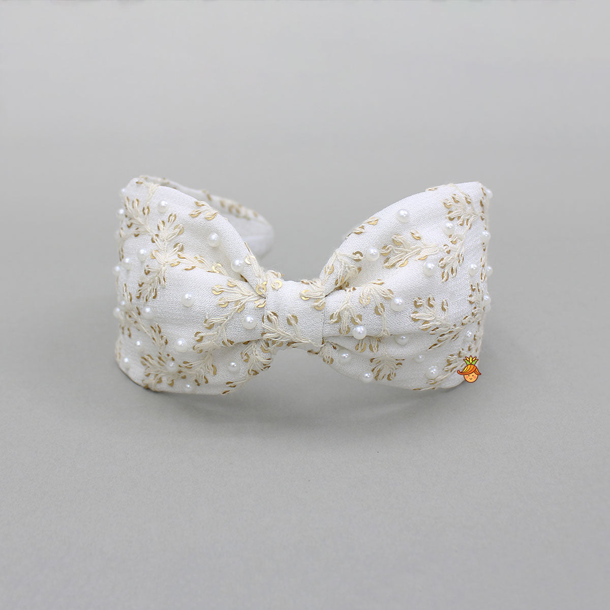 Sequins Leaf Embroidered White Hair Band