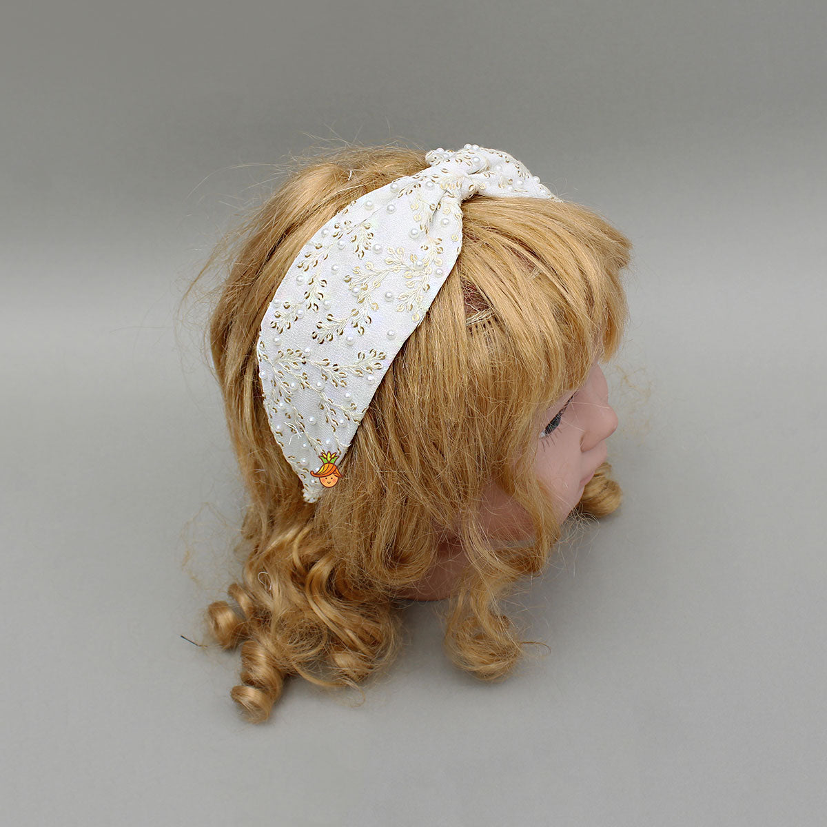 Sequins Leaf Embroidered White Hair Band