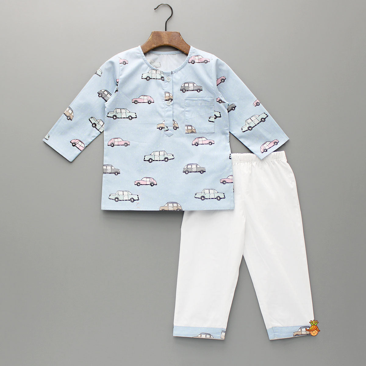 Car Printed Light Grey Sleepwear