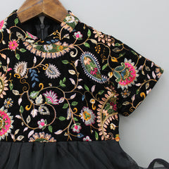 Pre Order: Yoke Embroidered Black Velvet Kurti