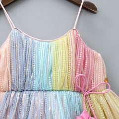 Pre Order: Sequins Embroidered Multicolour Spaghetti Strap Gown