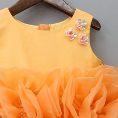 Pre Order: Organza Flowers Enhanced Orange Knee Length Dress