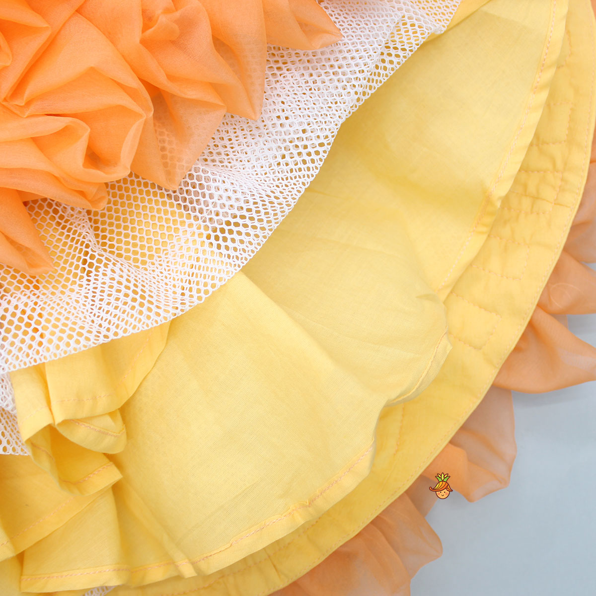Organza Flowers Enhanced Orange Knee Length Dress