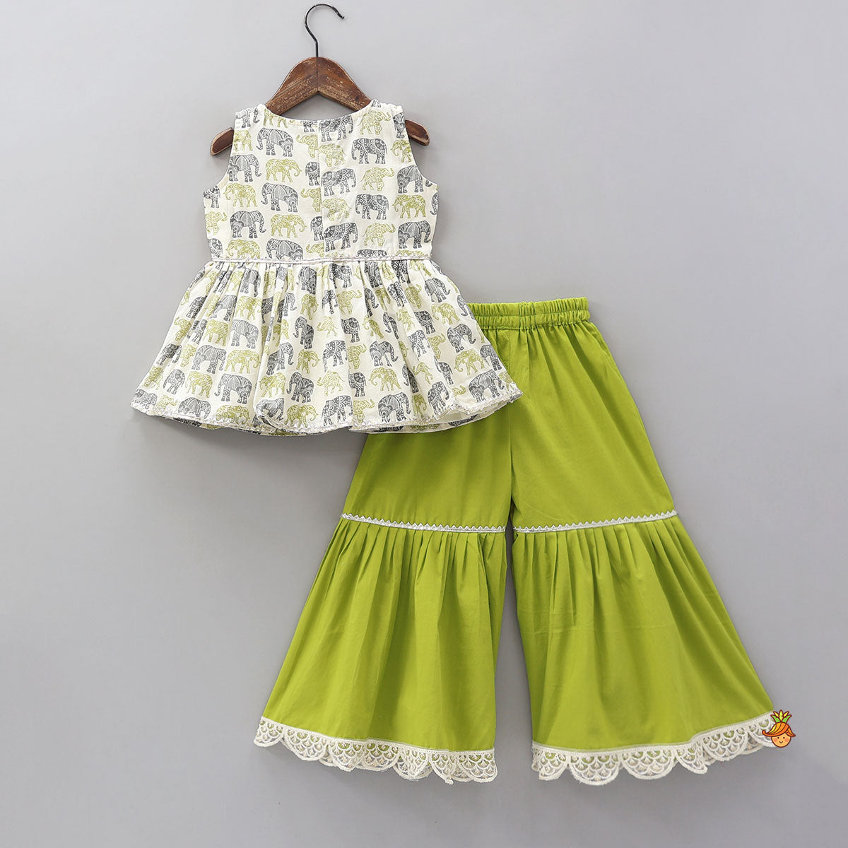 Elephant Hand Block Printed Kurti And Scalloped Lace Work Sharara