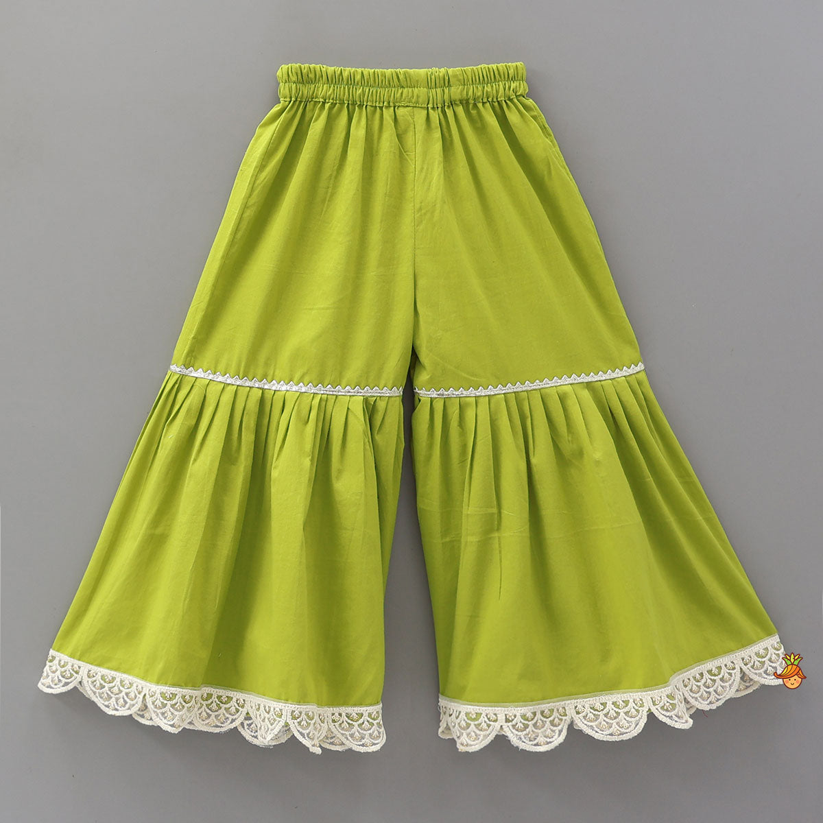 Elephant Hand Block Printed Kurti And Scalloped Lace Work Sharara