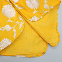 Pre Order: Upturned Sleeves Yellow Floral Brocade Kurta With Patiala