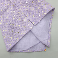Pre Order: Contrasting Pocket Square Lavender Kurta And White Dhoti