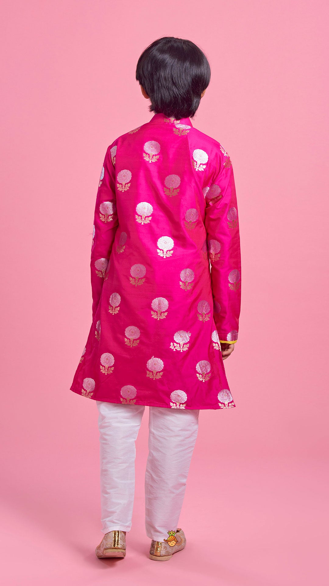 Hot Pink Floral Brocade Kurta With Pyjama