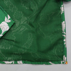 Pre Order: Upturned Sleeves Green Floral Brocade Asymmetric Kurta With Patiala