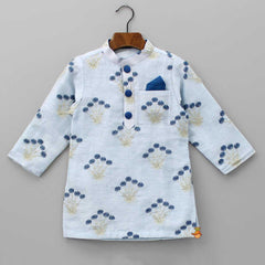 Pre Order: White Zari Embroidered Kurta And Navy Blue Pyjama