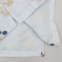 Pre Order: White Zari Embroidered Kurta And Navy Blue Pyjama