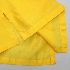 Pre Order: Yellow Mandarin Collar Kurta And Off White Pyjama