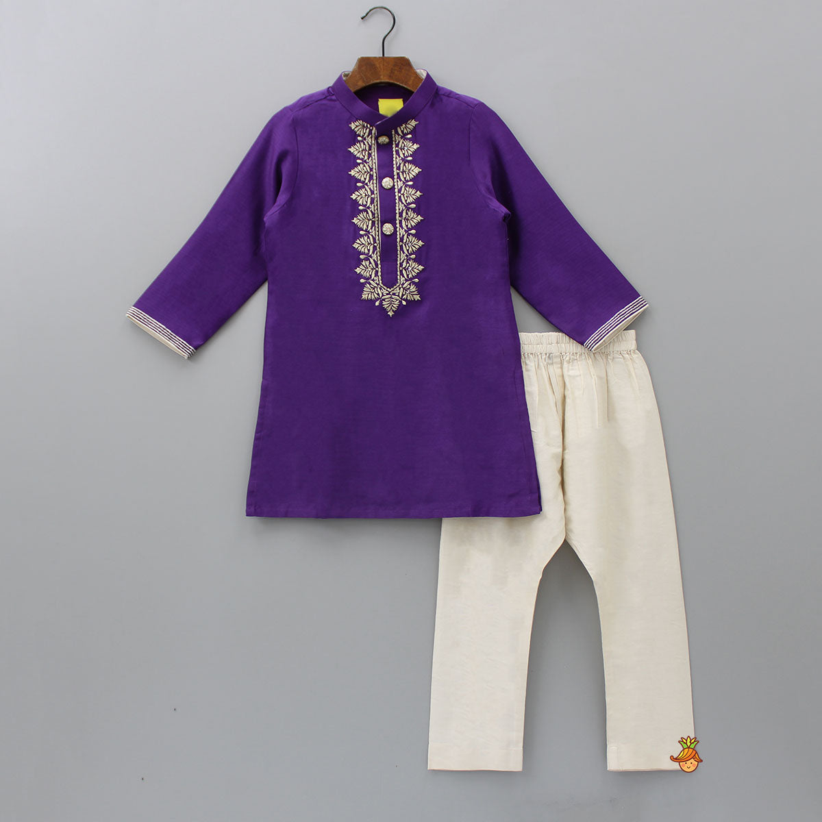 Pre Order: Purple Zari Embroidered Kurta And Beige Pyjama