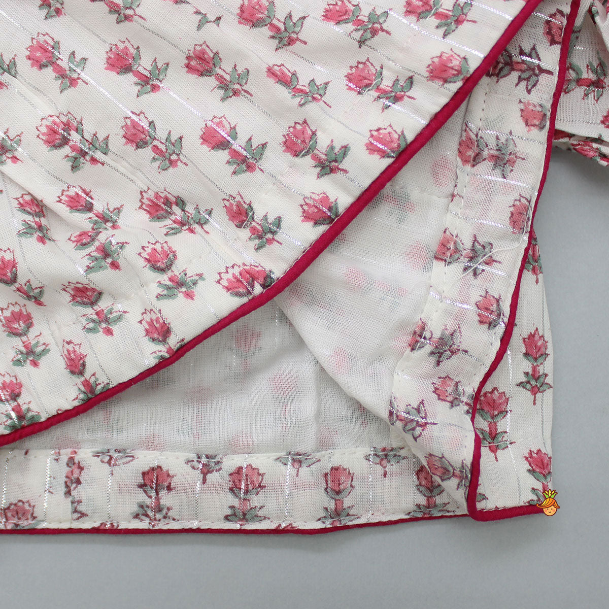 Hand Block Floral Printed Pink Frilly Sleeves Top And Lehenga