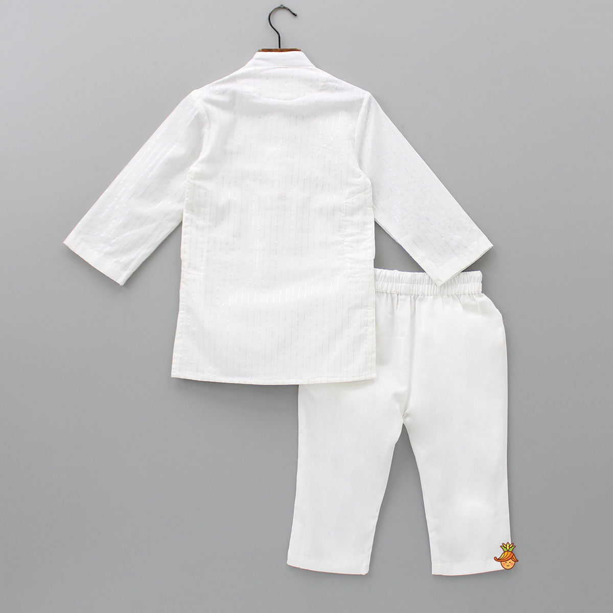 Cotton Lurex Striped White Kurta And Pyjama