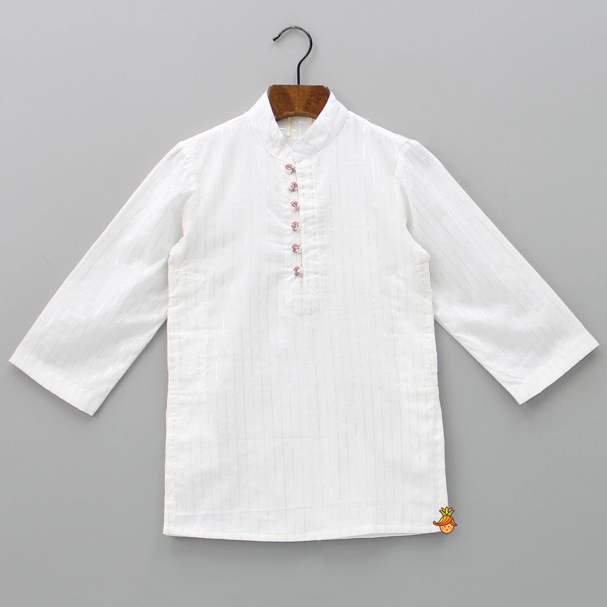 Cotton Lurex Striped White Kurta And Pyjama