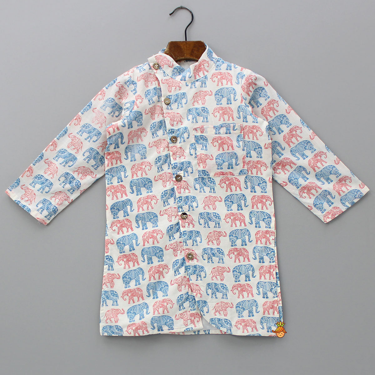 Elephant Printed Off White Kurta And Pyjama